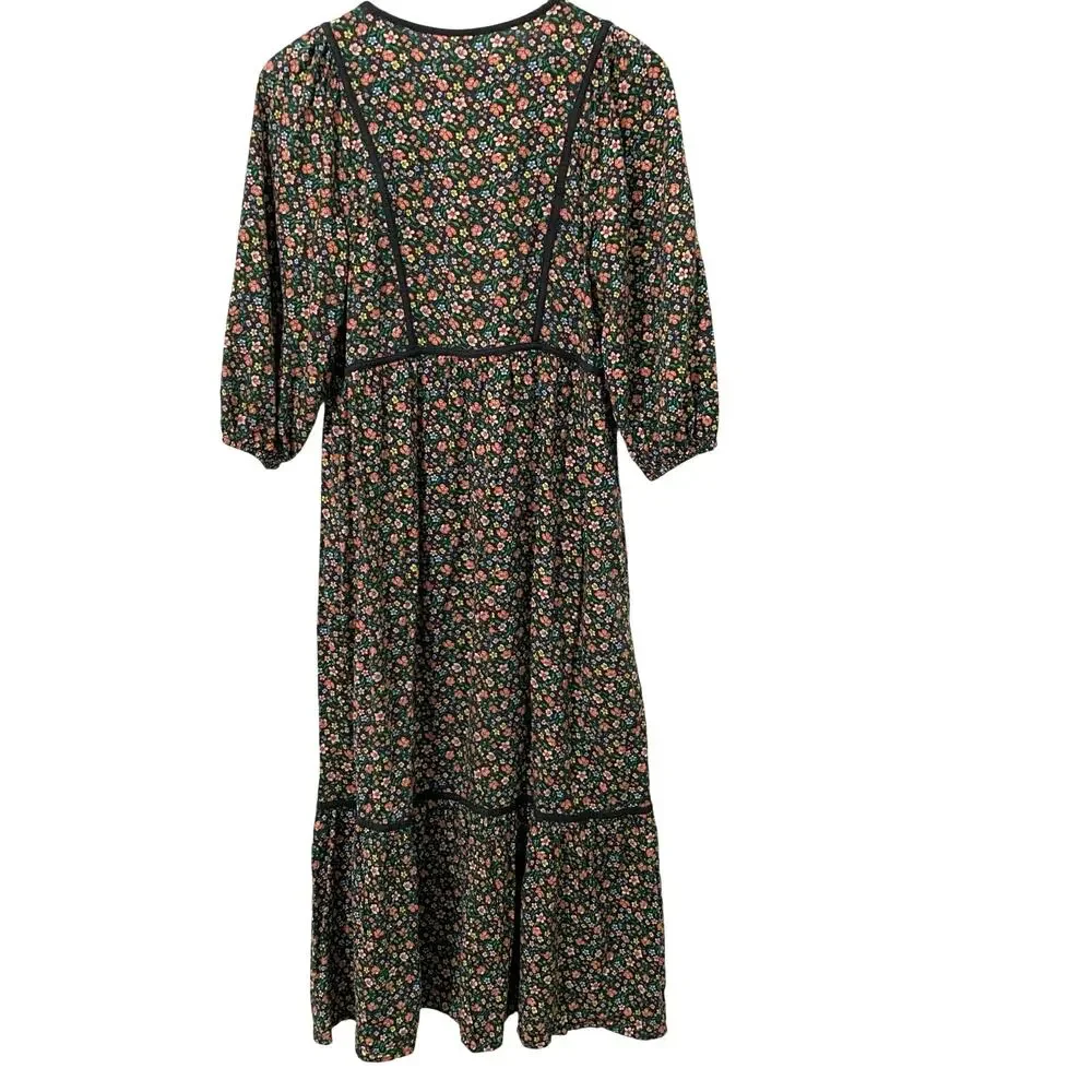 Old Navy Floral Maxi Dress Puff Sleeve Boho Cottagecore Pockets XS - Picture 2 of 10